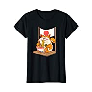 Maglietta donna con simpatico gatto che mangia ramen