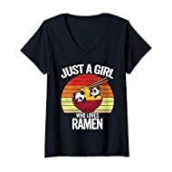 Maglietta donna Just a Girl Who Loves Ramen con Panda – Maglietta con Collo a V