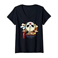 Maglietta donna ramen e simpatico panda - con Collo a V