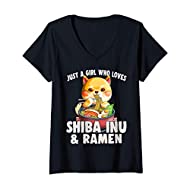 Maglietta donna - Solo una ragazza che ama Shiba Inu e Ramen – con Collo a V