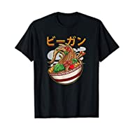 Maglietta donna kawaii Ramen Wave con scritta Vegan in giapponese 8 colori con collo a V