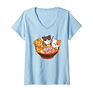 Maglietta donna Carina con gatti anime in tazza di ramen - Maglietta con Collo a V